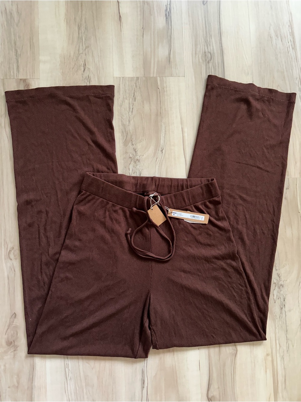 SKIMS Brown Wide-Leg Ribbed Lounge Pants NWT